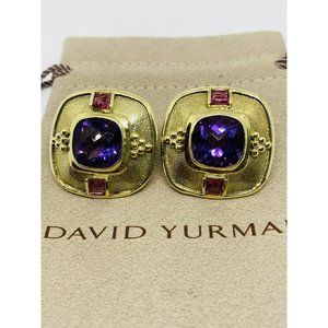 David Yurman 14k Yellow Gold Amethyst Pink Stone French Clip Earrings PIERCED